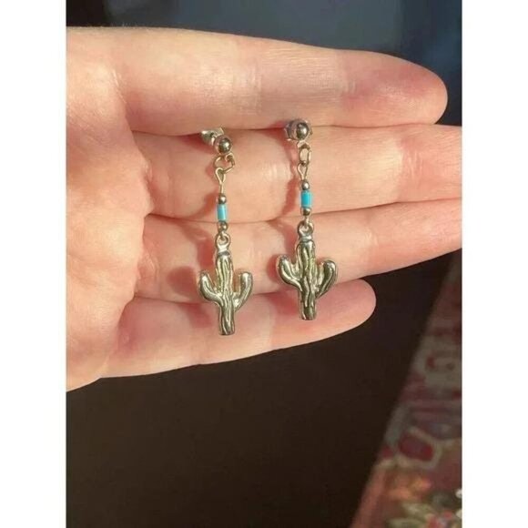Cactus Desert Life Charm Dangle Earrings – Boho Southwestern Jewelry - Picture 2 of 5